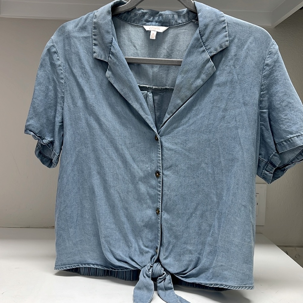 Denim button down top